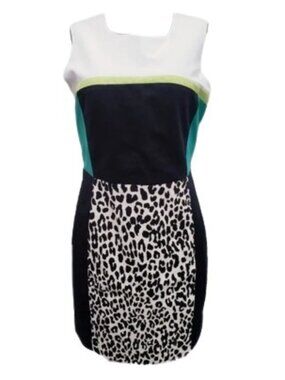 Calvin Klein Black Green Leopard Shift Dress Size 14